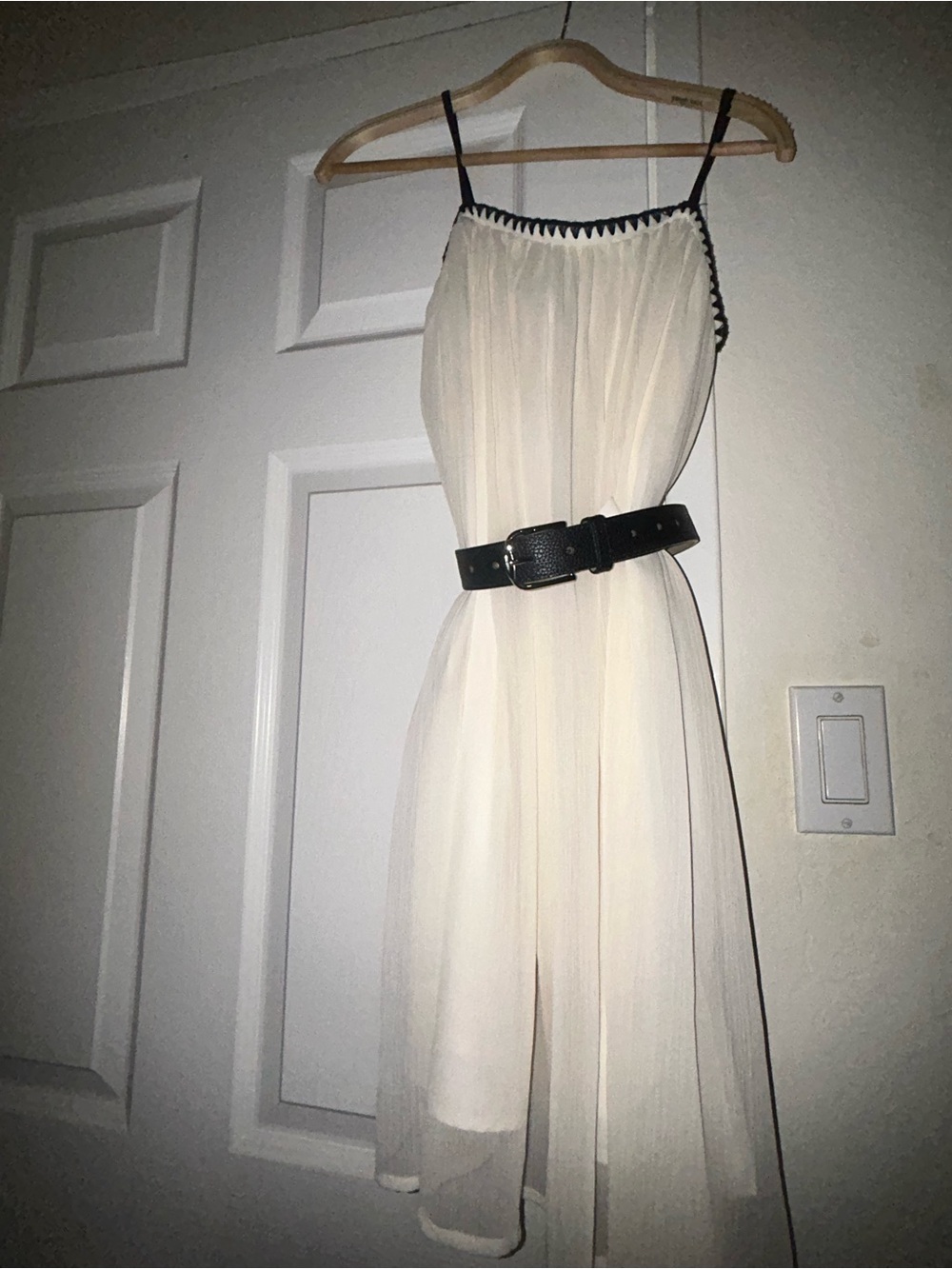 Cream White Mini Baby Doll Dress with Black Trim